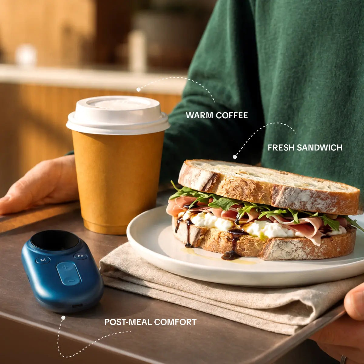 Person enjoying a meal while exploring the connection between digestion and the nervous system