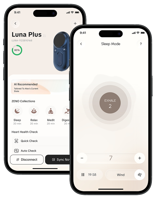 Luna Plus Steuerungsbildschirm in der Zeno App