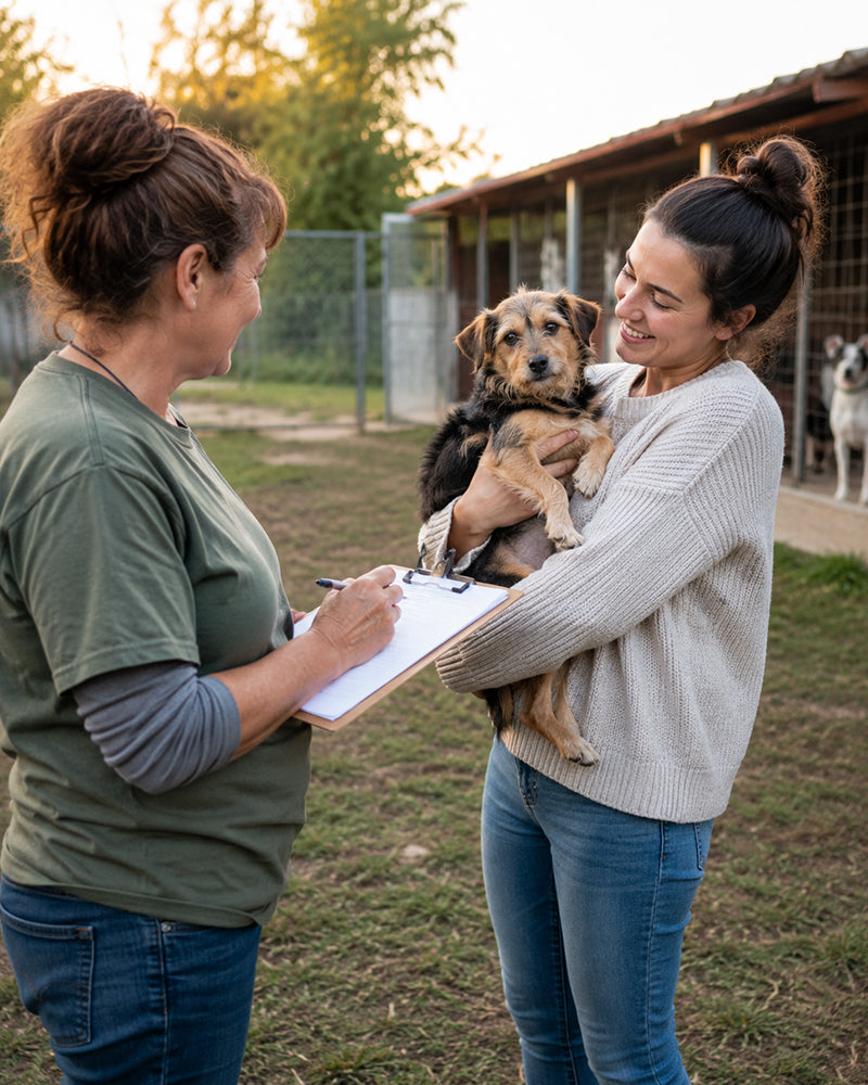 A rescued pet being welcomed into a new home