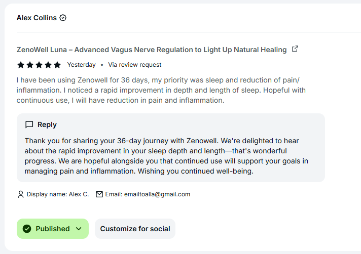 Alex Collins body pain testimonial screenshot