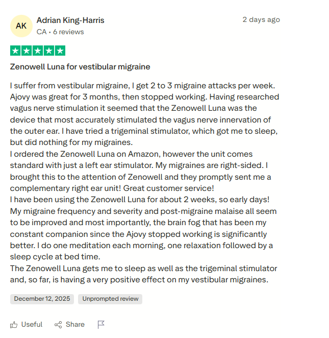 Adrian K. headache testimonial screenshot
