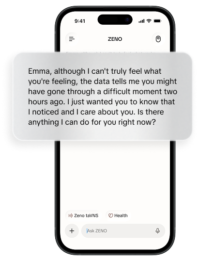 Bildschirm für personalisierte AI Anleitung in der Zeno App